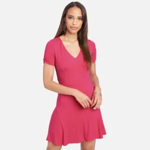 🆕️🆑️ BEBE | Pink Knit Dress Short Sleeve Flowy Hem New Summer Party Dress S