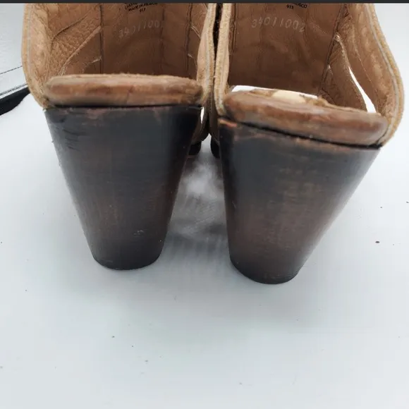 🌞 Freebirds Vulture slipon tan leather braided open toe chunky heel women 8
