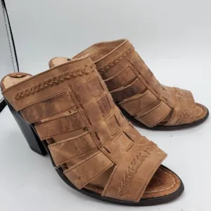 🌞 Freebirds Vulture slipon tan leather braided open toe chunky heel women 8