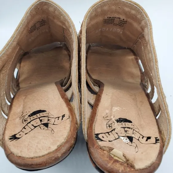 🌞 Freebirds Vulture slipon tan leather braided open toe chunky heel women 8