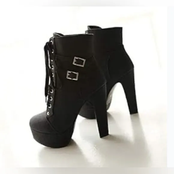 🌼💚 NEW FOREMODE Women Autumn Round Toe Lace Up Chunky Heel Platform Knight Boots
