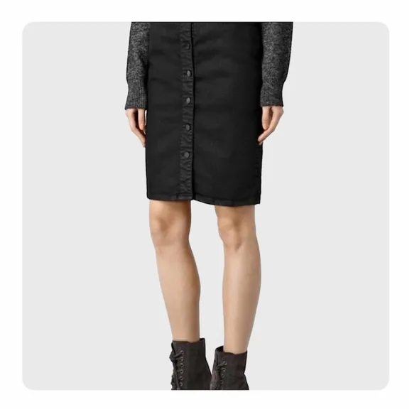 ★ NWT All Saints Jolie Button Waxed Skirt - Black ★