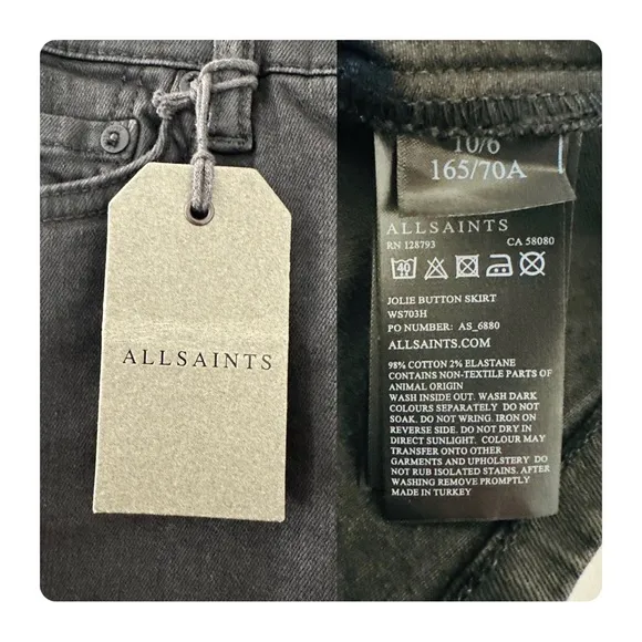★ NWT All Saints Jolie Button Waxed Skirt - Black ★