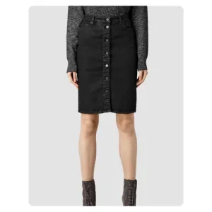 ★ NWT All Saints Jolie Button Waxed Skirt - Black ★