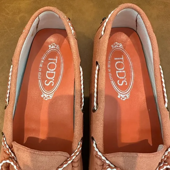 🌻 Tod's Orange Coral Salmon Gommino Driving Shoes Loafers Womens Sz 36.5 US 6.5