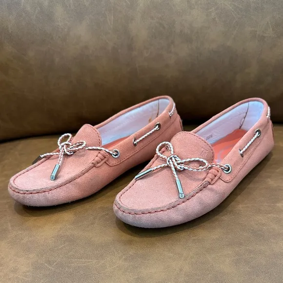 🌻 Tod's Orange Coral Salmon Gommino Driving Shoes Loafers Womens Sz 36.5 US 6.5
