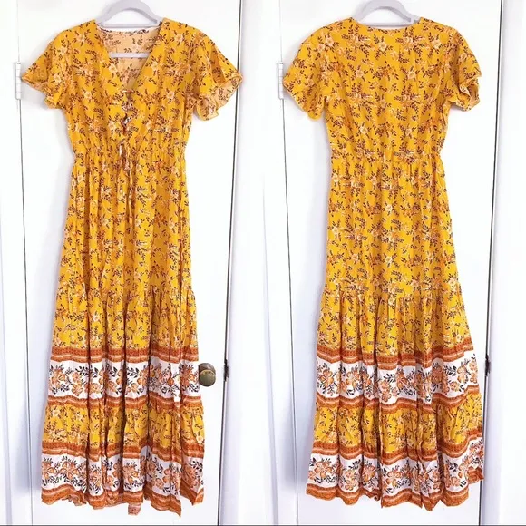 🌼 YELLOW BOHO FLORAL MAXI DRESS!