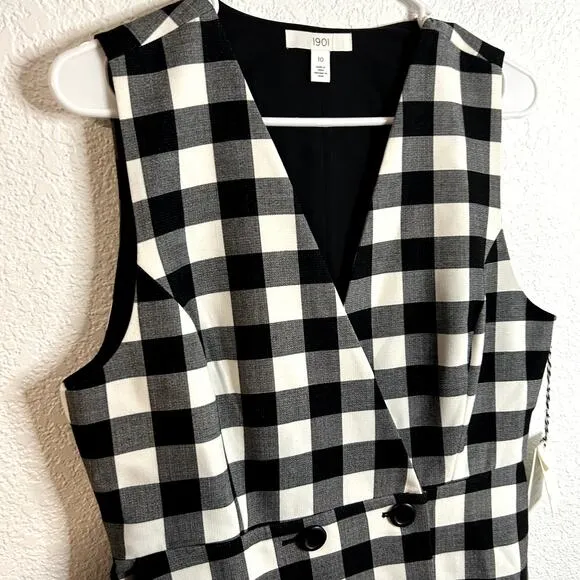 1901 Camilla Gingham Sleeveless Dress | Black Ivory | NWT Size 10