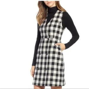 1901 Camilla Gingham Sleeveless Dress | Black Ivory | NWT Size 10