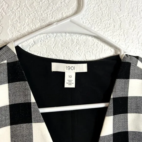 1901 Camilla Gingham Sleeveless Dress | Black Ivory | NWT Size 10