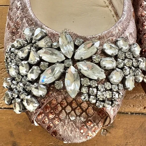 $275 VERA WANG LAVENDER &quot;Luna&quot; Ballet Flats Snake Skin Embossed w/Rhinestones 8M