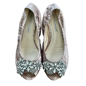 $275 VERA WANG LAVENDER &quot;Luna&quot; Ballet Flats Snake Skin Embossed w/Rhinestones 8M