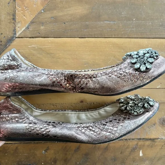 $275 VERA WANG LAVENDER &quot;Luna&quot; Ballet Flats Snake Skin Embossed w/Rhinestones 8M