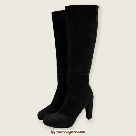 $280 Stuart Weitzman Trendy Knee High Tall Black Suede Leather Comfy Heeled Boot
