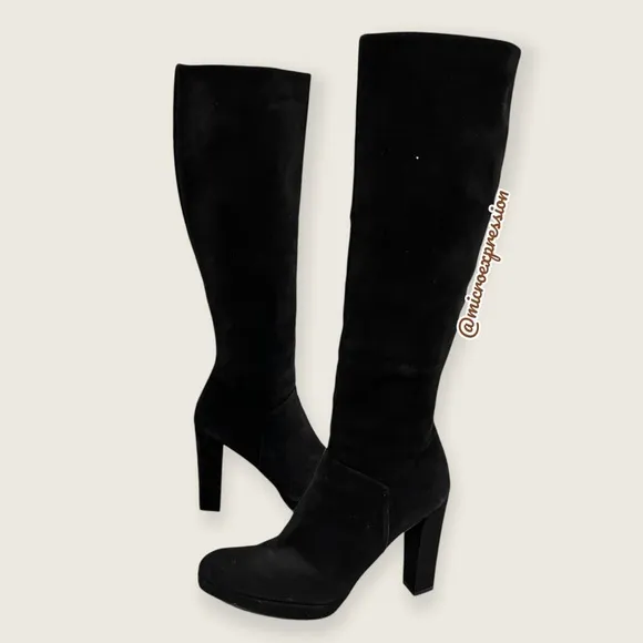 $280 Stuart Weitzman Trendy Knee High Tall Black Suede Leather Comfy Heeled Boot