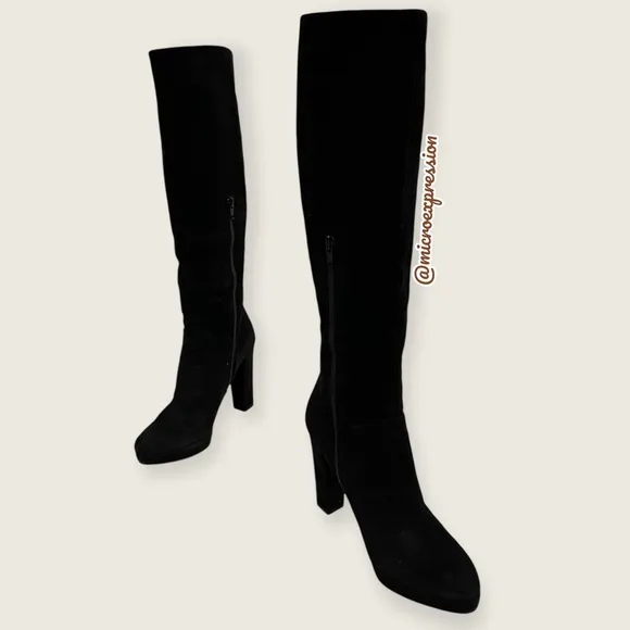 $280 Stuart Weitzman Trendy Knee High Tall Black Suede Leather Comfy Heeled Boot