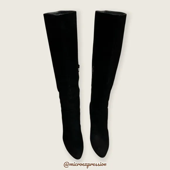 $280 Stuart Weitzman Trendy Knee High Tall Black Suede Leather Comfy Heeled Boot