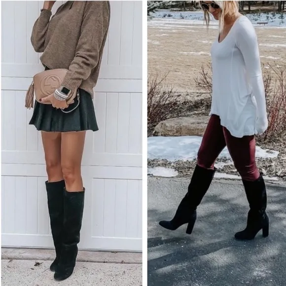 $280 Stuart Weitzman Trendy Knee High Tall Black Suede Leather Comfy Heeled Boot