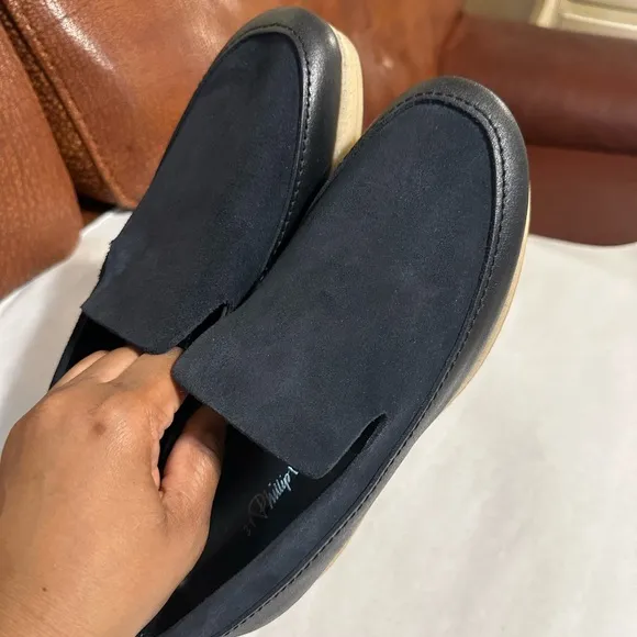 3.1 PHILLIPE LIM MEN NAVY BLUE SUEDE AND LEATHER LOAFERS-SLIP ONS SIZE 41