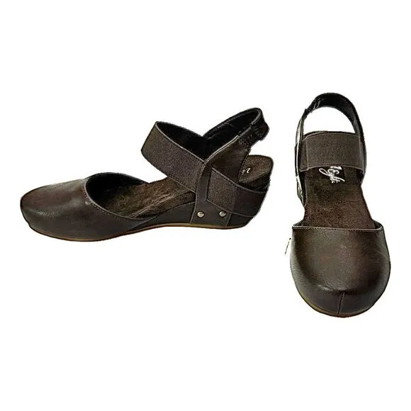 7 EIGHT FREEDOM WOMENS WEDGES BROWN LEATHER SIZE 6.5 MEDIUM NEW