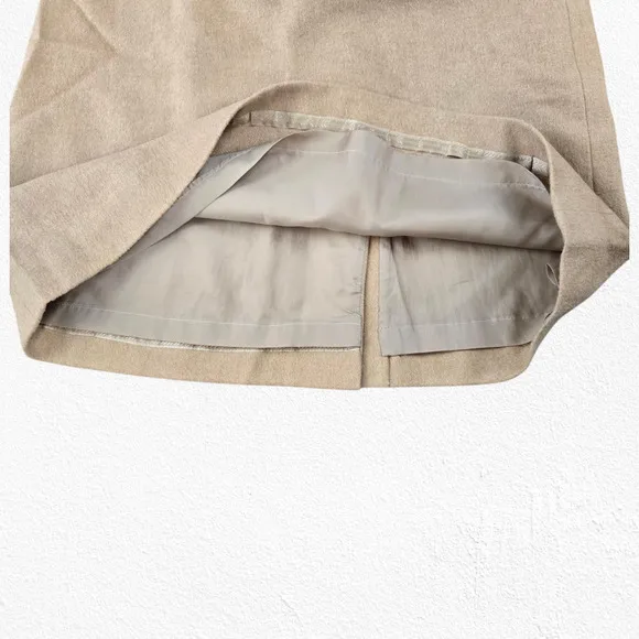 90s Vintage Talbots Beige Pure Camel Hair Leather Trim Skirt Size 4 Petites