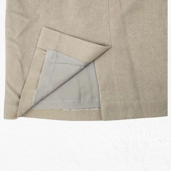 90s Vintage Talbots Beige Pure Camel Hair Leather Trim Skirt Size 4 Petites