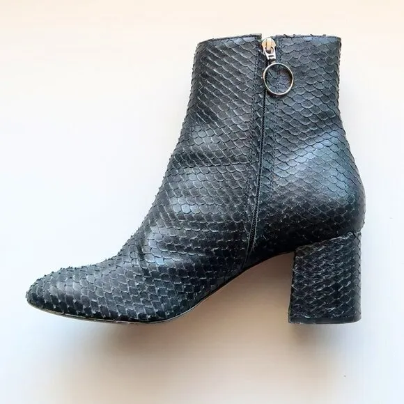 Able Black Snakeskin Block Heel Classic Ankle Boots Booties Size 8.5