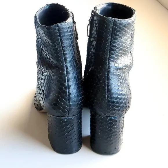Able Black Snakeskin Block Heel Classic Ankle Boots Booties Size 8.5