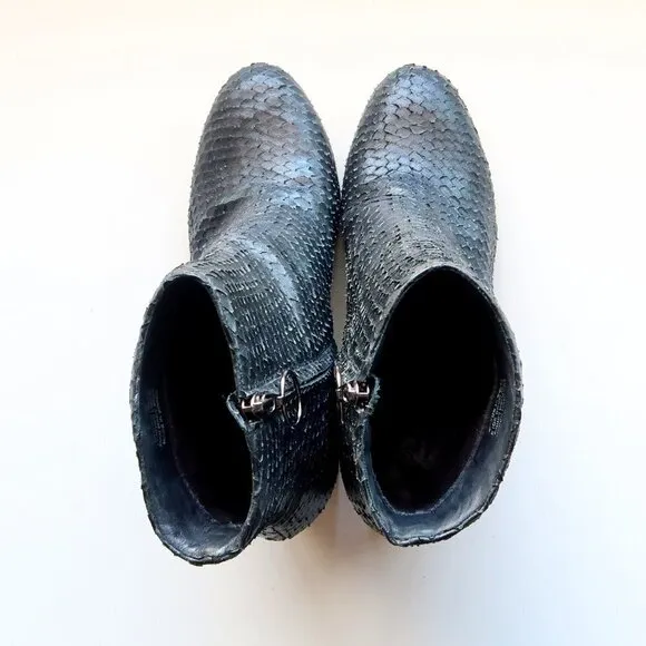 Able Black Snakeskin Block Heel Classic Ankle Boots Booties Size 8.5
