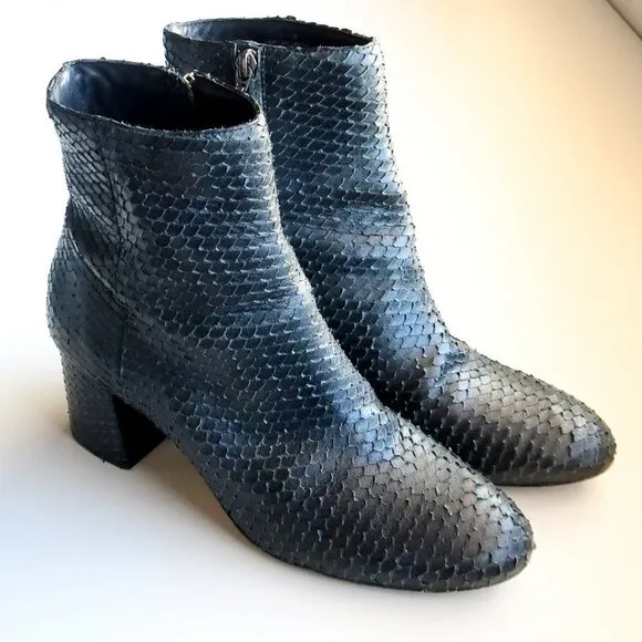 Able Black Snakeskin Block Heel Classic Ankle Boots Booties Size 8.5