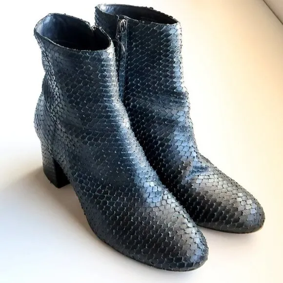 Able Black Snakeskin Block Heel Classic Ankle Boots Booties Size 8.5