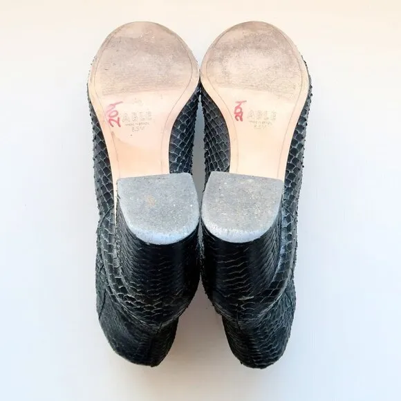 Able Black Snakeskin Block Heel Classic Ankle Boots Booties Size 8.5