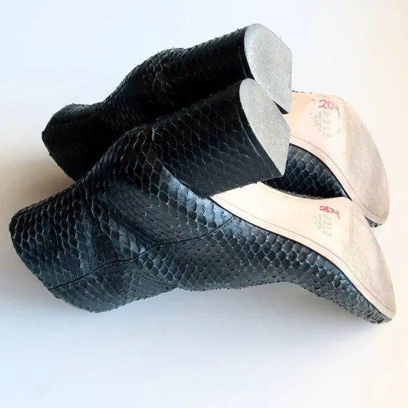 Able Black Snakeskin Block Heel Classic Ankle Boots Booties Size 8.5
