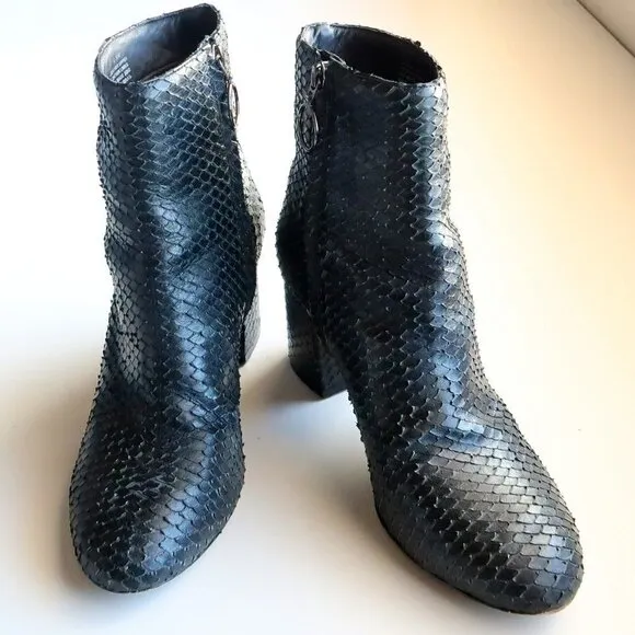 Able Black Snakeskin Block Heel Classic Ankle Boots Booties Size 8.5