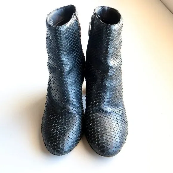 Able Black Snakeskin Block Heel Classic Ankle Boots Booties Size 8.5