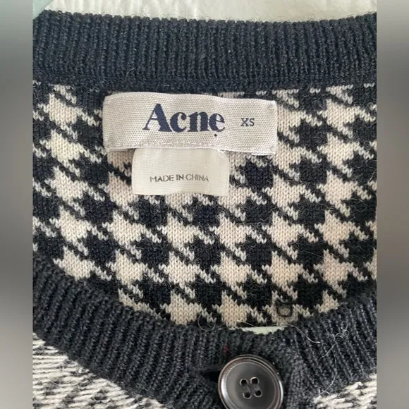 Acne Studios Vintage Houndstooth  Sweater Cardigan, Size: XS