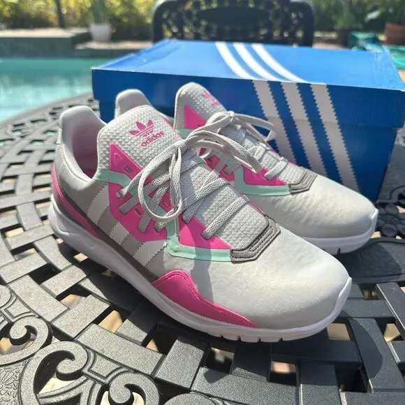 Adidas Originals Flex J Grey Screaming Pink Kid's Athletic Shoes FX5320 Size 7