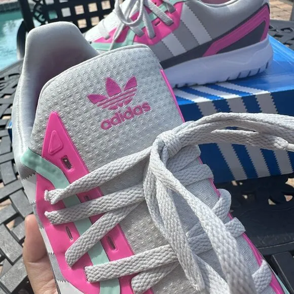 Adidas Originals Flex J Grey Screaming Pink Kid's Athletic Shoes FX5320 Size 7