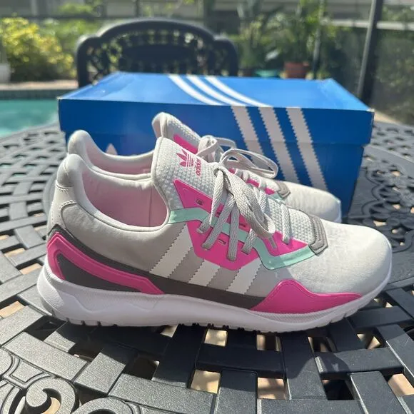 Adidas Originals Flex J Grey Screaming Pink Kid's Athletic Shoes FX5320 Size 7
