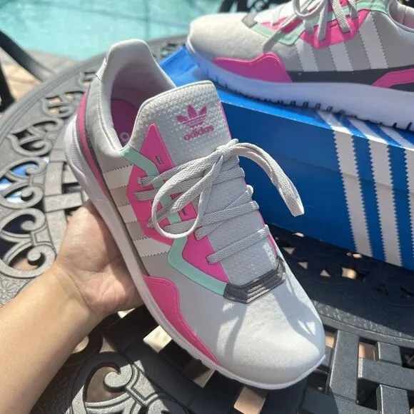 Adidas Originals Flex J Grey Screaming Pink Kid's Athletic Shoes FX5320 Size 7