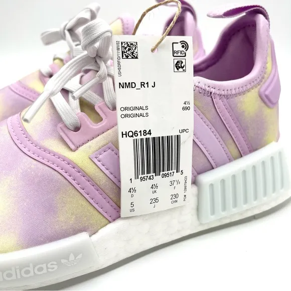 Adidas Originals NMD_R1 Shoes Kids White Bliss Lilac Running HQ6184 Size 5
