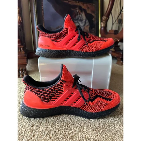Adidas Ultra Boost Running Shoes Orange Black Knit Lightweight Mens 9.5