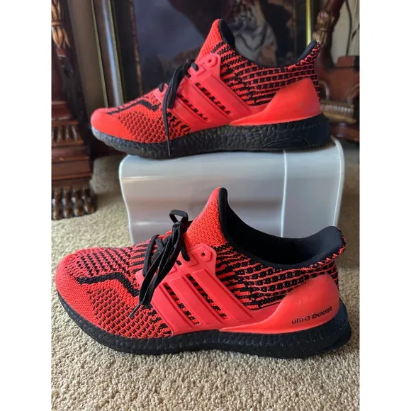 Adidas Ultra Boost Running Shoes Orange Black Knit Lightweight Mens 9.5