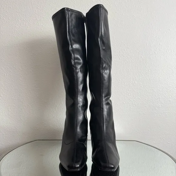AEROSOLES 90s Style Faux Black Leather Risky Pizness Grunge Knee High Boots