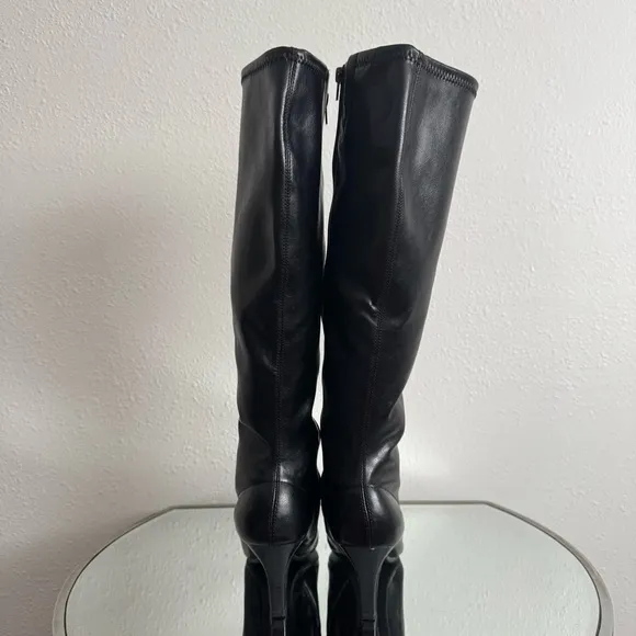 AEROSOLES 90s Style Faux Black Leather Risky Pizness Grunge Knee High Boots