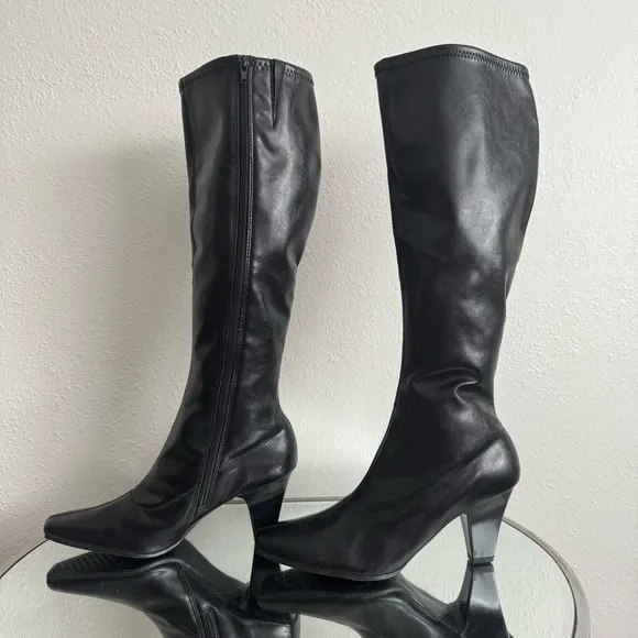 AEROSOLES 90s Style Faux Black Leather Risky Pizness Grunge Knee High Boots
