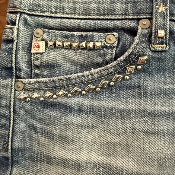 AG Adriano Goldschmied NWOT Studded Denim Pixie Cut Off Shorts Sz 28