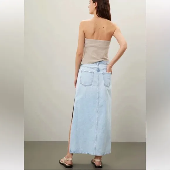 AGOLDE Astrid Slice Denim Maxi Skirt in Light Blue Size 26