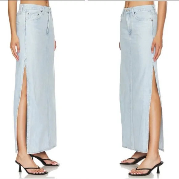 AGOLDE Astrid Slice Denim Maxi Skirt in Light Blue Size 26