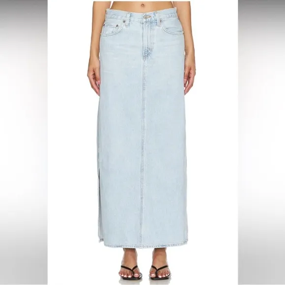 AGOLDE Astrid Slice Denim Maxi Skirt in Light Blue Size 26